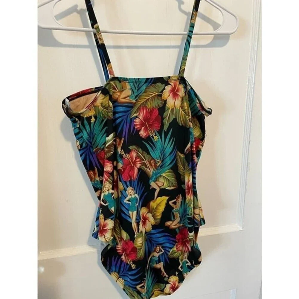Kathy Ireland Vintage Women's Size Medium Pin Up Tropical One-Piece Bathing Suit